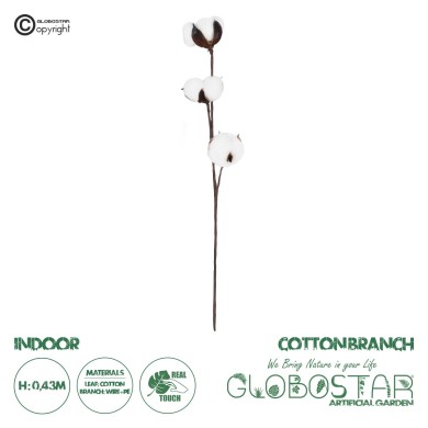 GloboStar® Artificial Garden COTTON BRANCH 20493 Τεχνητό Διακοσμητικό Κλαδί βαμβάκι Υ43cm